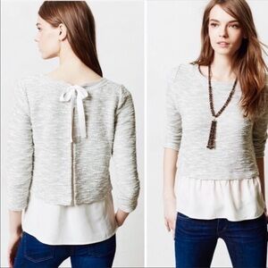 Anthropologie Post Mark Janie Split Back Sweater Shirt Top Peplum Gray Small